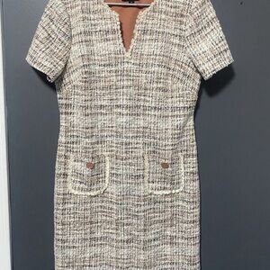 Connected Apparel Cream and Brown Tweed Mini Dress